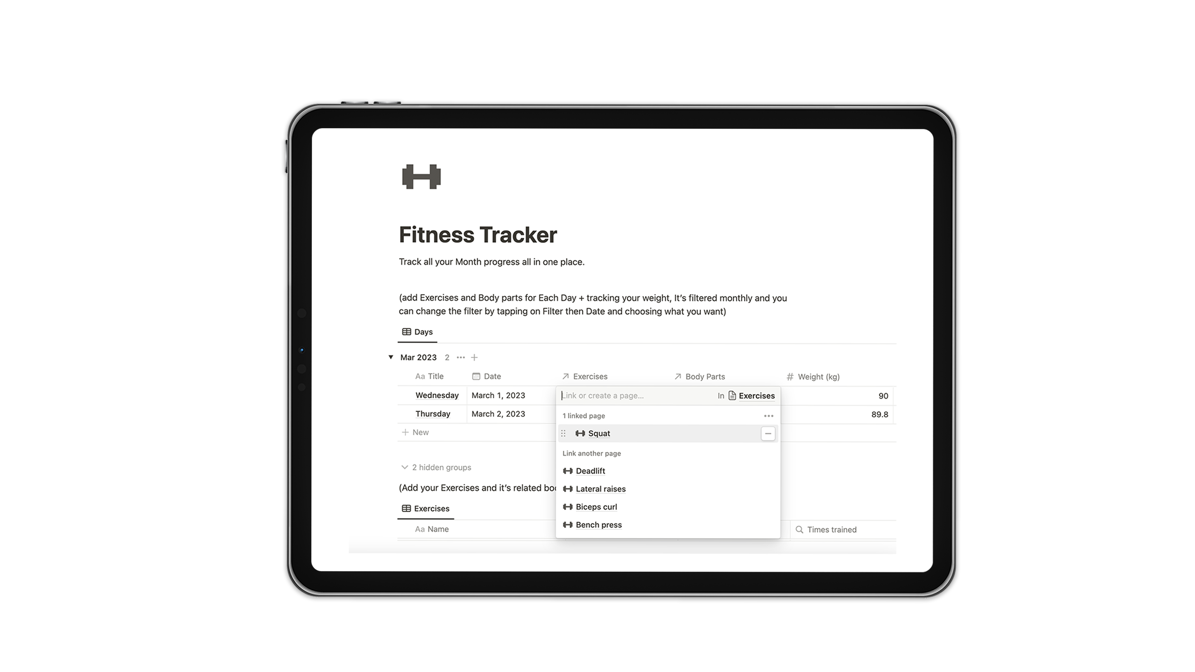 Notion Fitness Tracker Template