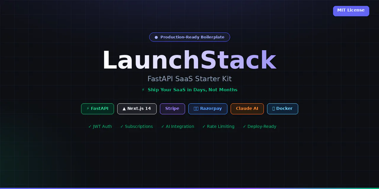 LaunchStack — FastAPI SaaS Starter Kit 项目横幅