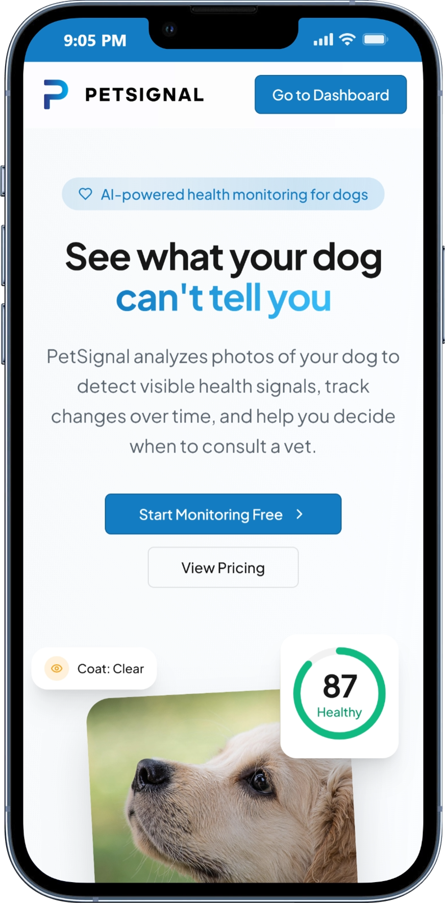 PetSignal - Main product screenshot demonstrating key features and user interface