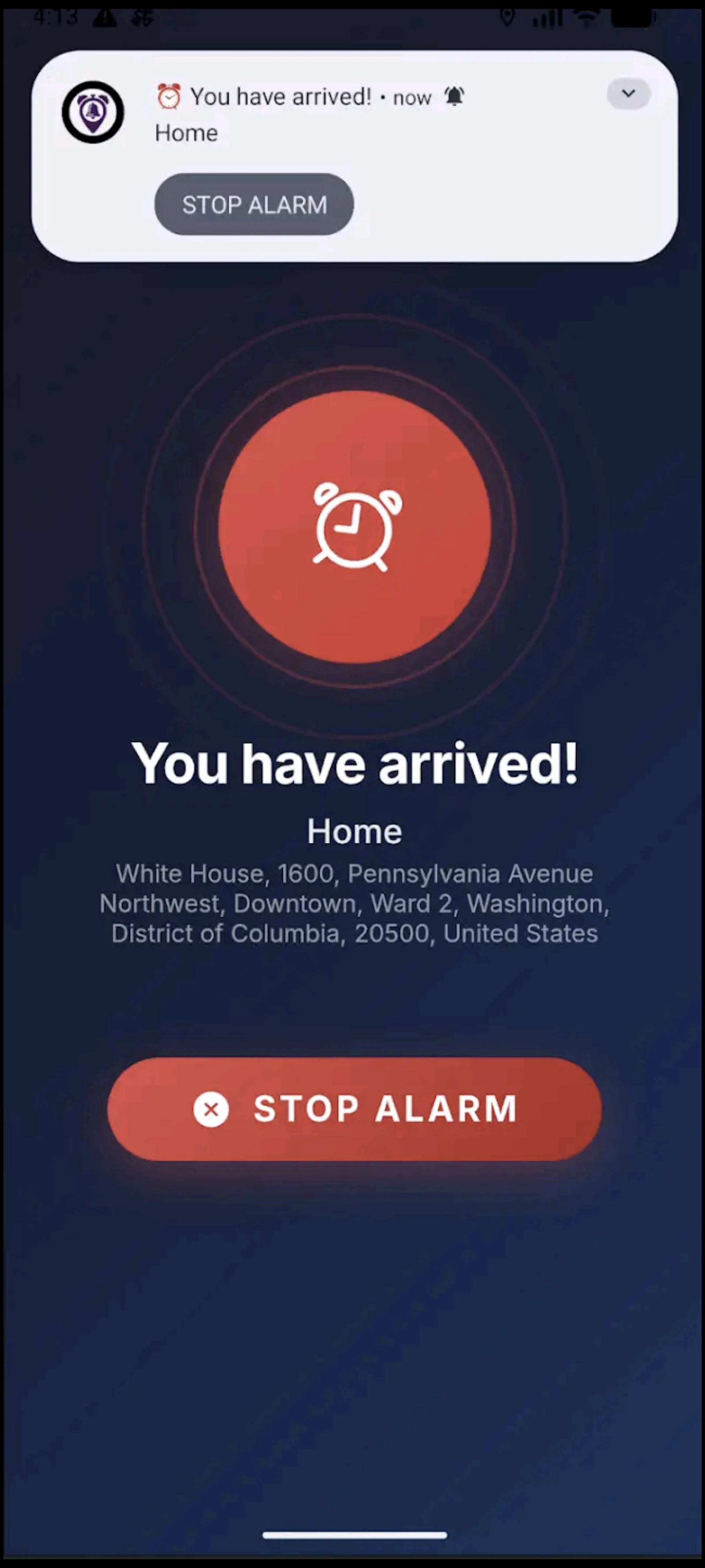 Alarm locator screenshot 2