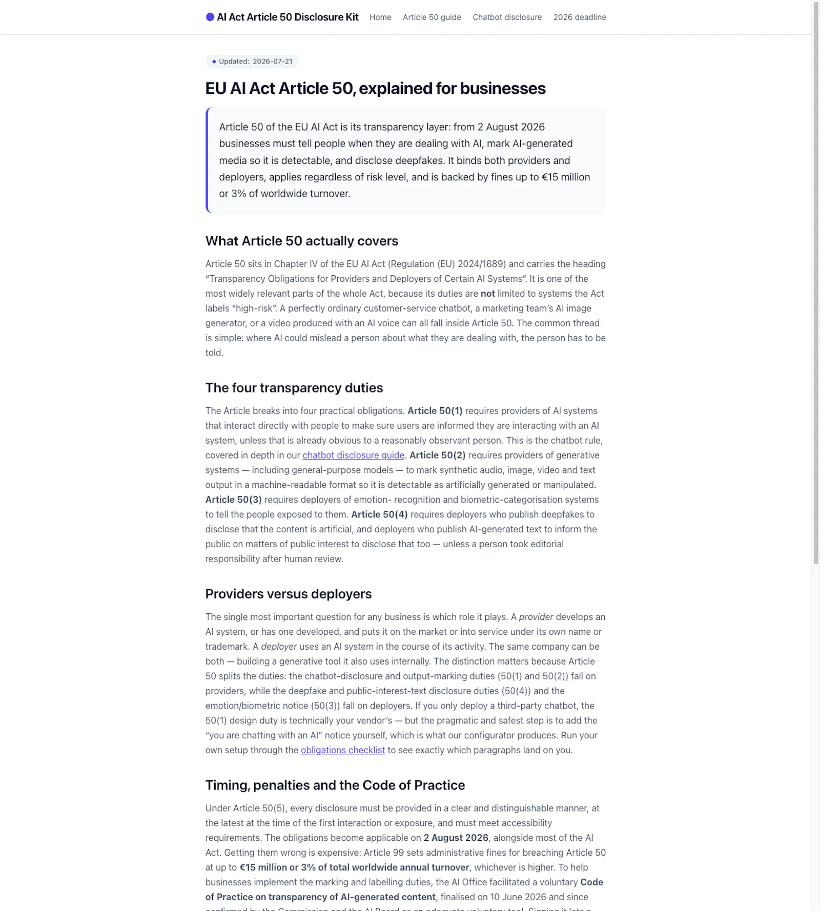 AI Act Article 50 Disclosure Kit screenshot 3