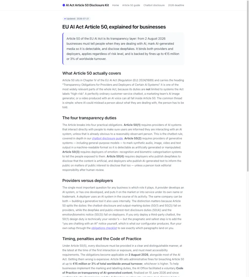 AI Act Article 50 Disclosure Kit screenshot 3
