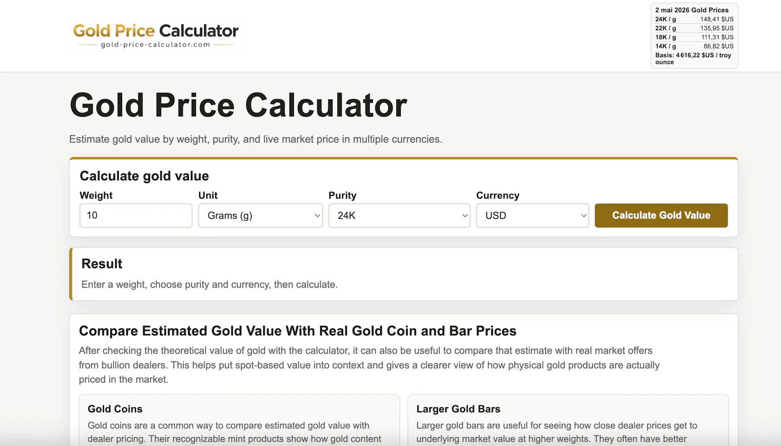 gold-price-calculator.com screenshot 2