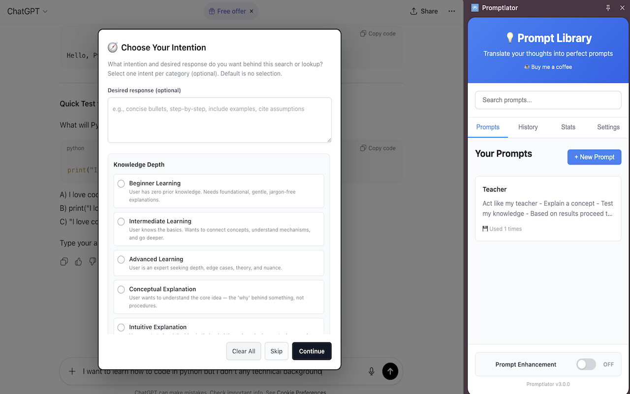 Promptlator - Screenshot 2 showing product features and functionality