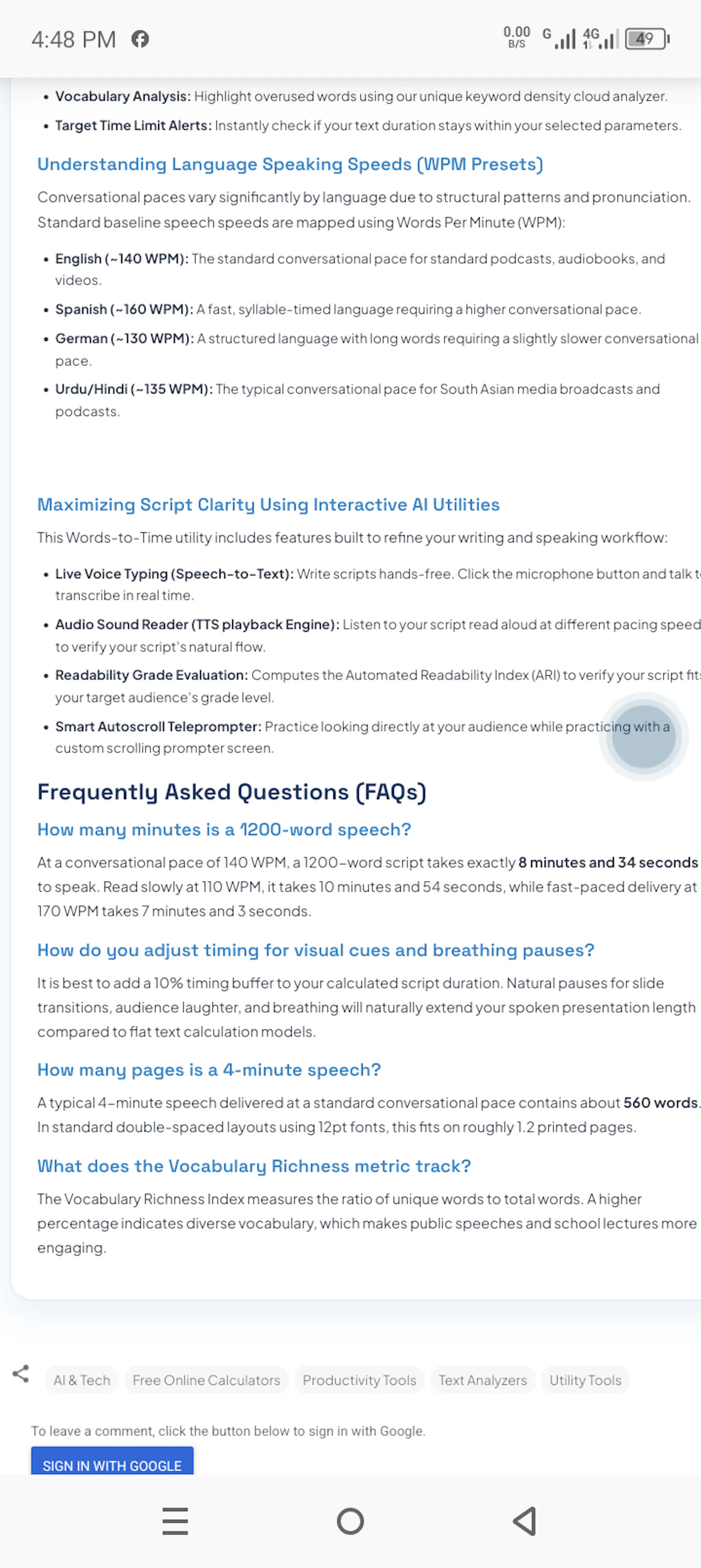 Words to Speaking Time Calculator screenshot 3