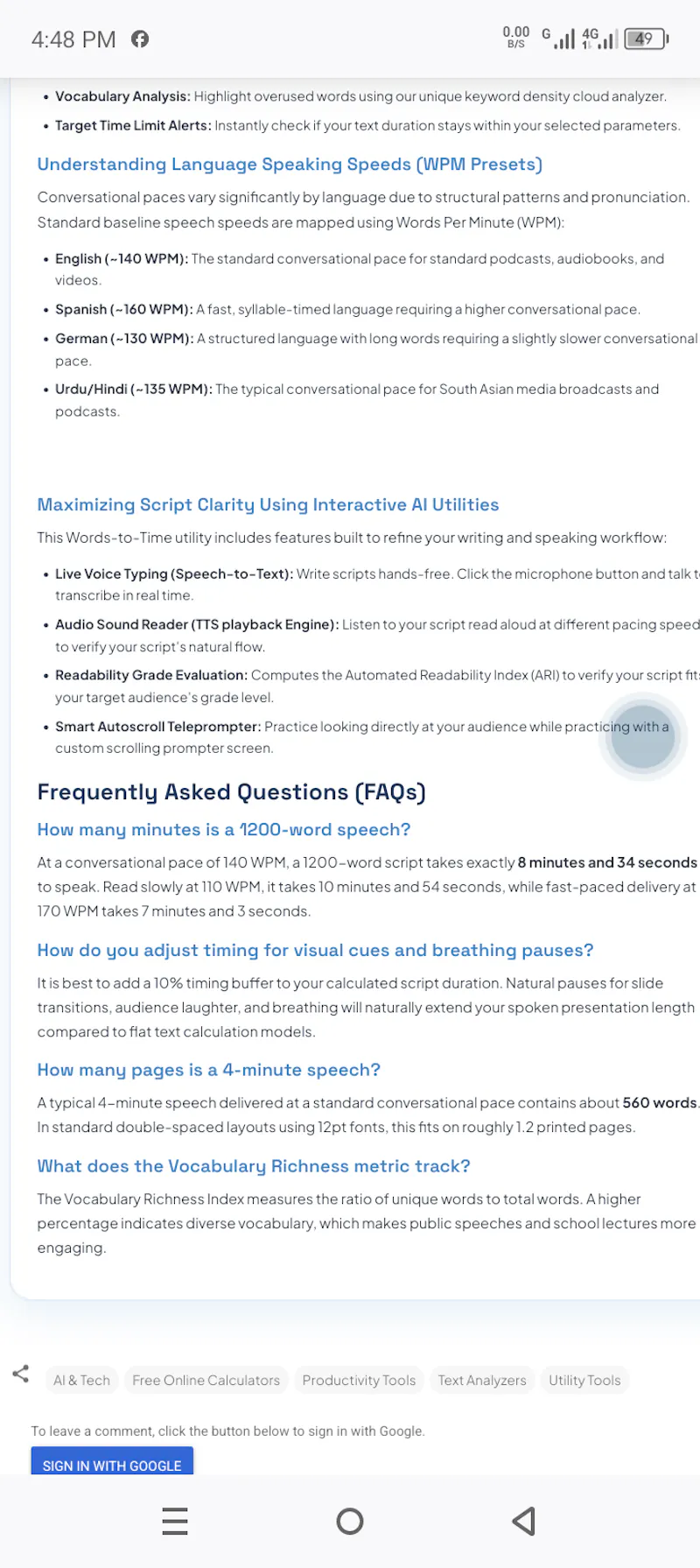 Words to Speaking Time Calculator screenshot 3