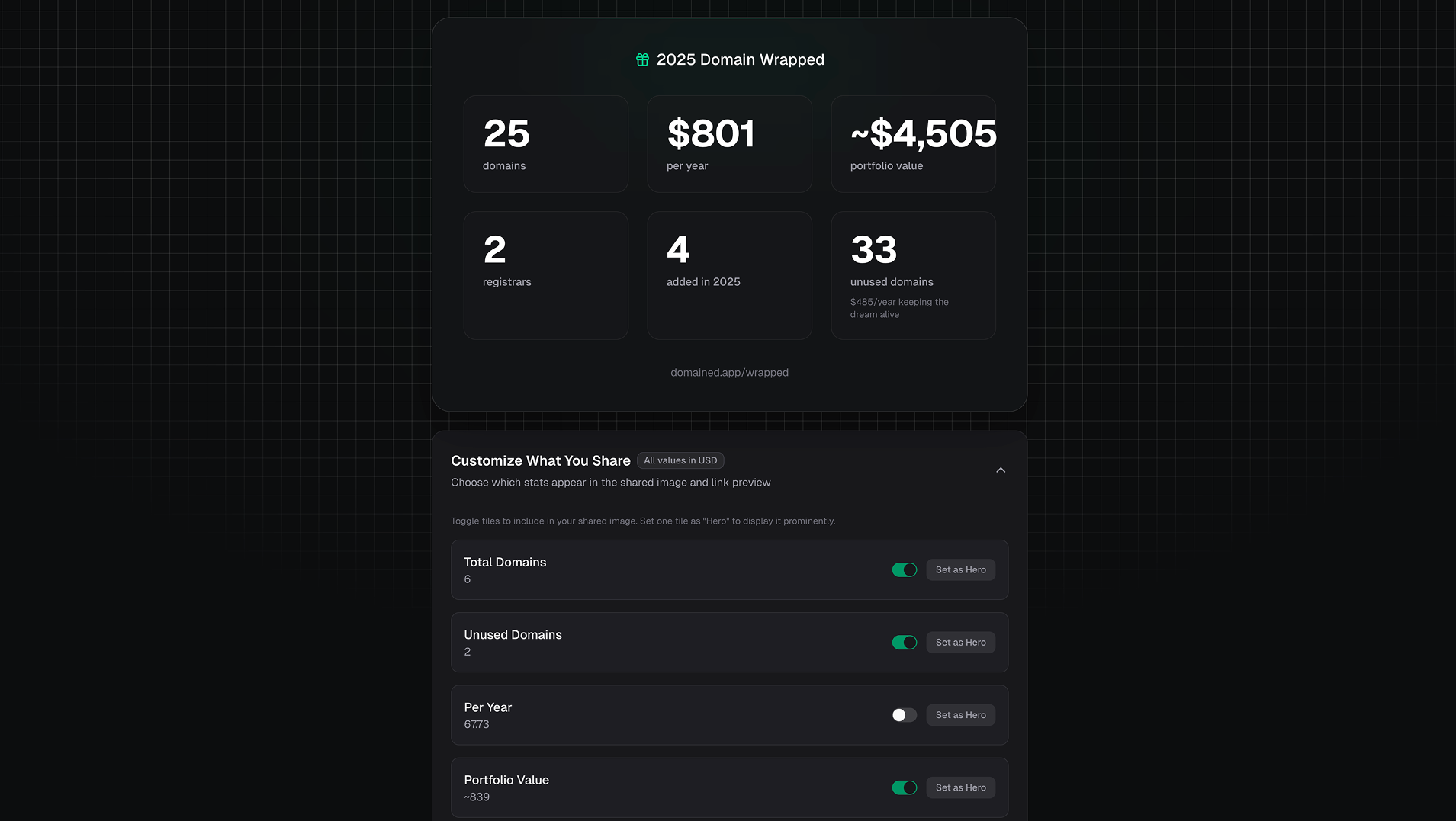 Your Domains Wrapped 2025 - Screenshot 4 showing product features and functionality