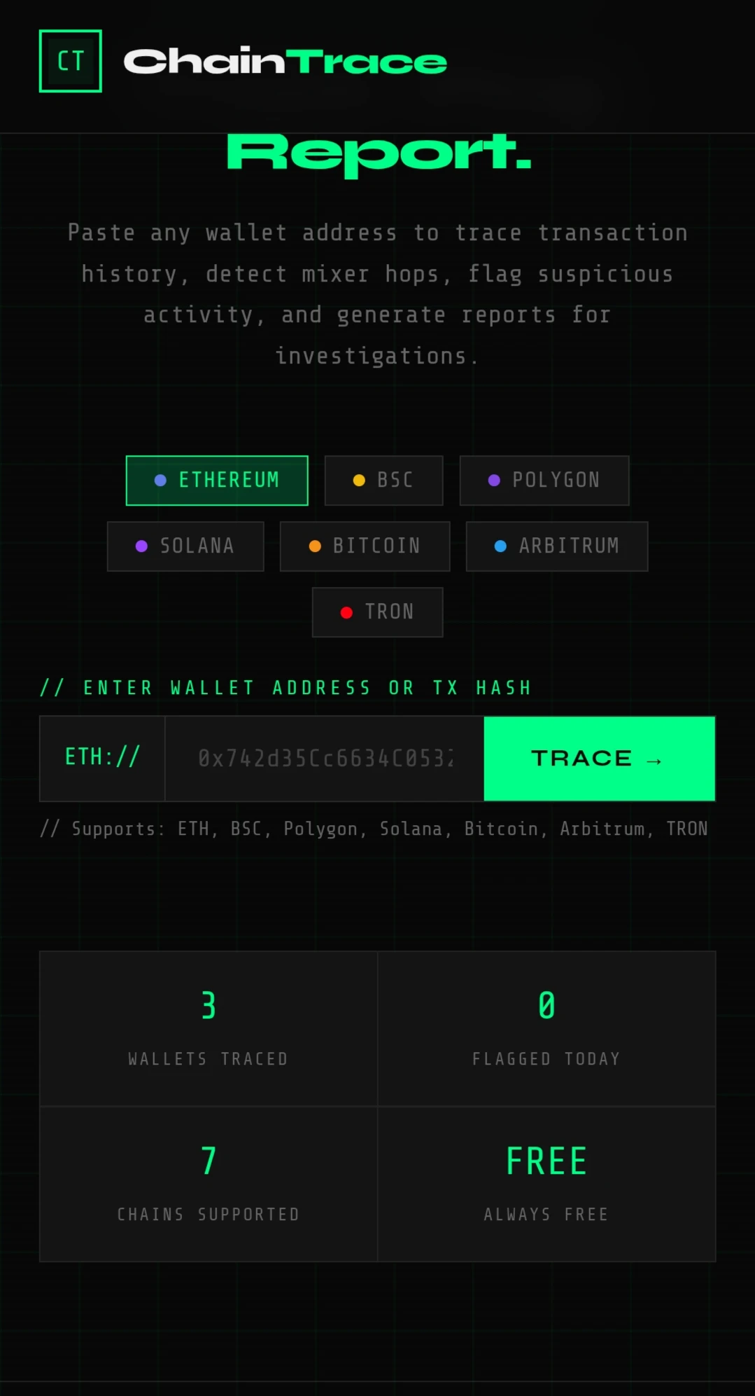ChainTrace — AML Wallet Intelligence