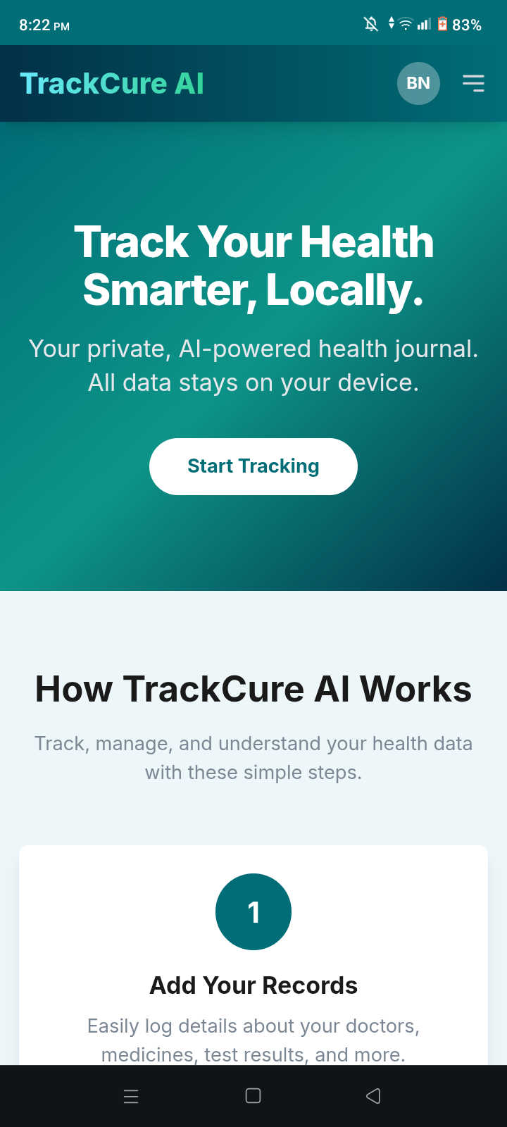 Media Trackcure AI - Jurnal Kesihatan AI Peribadi Peribadi Anda 4