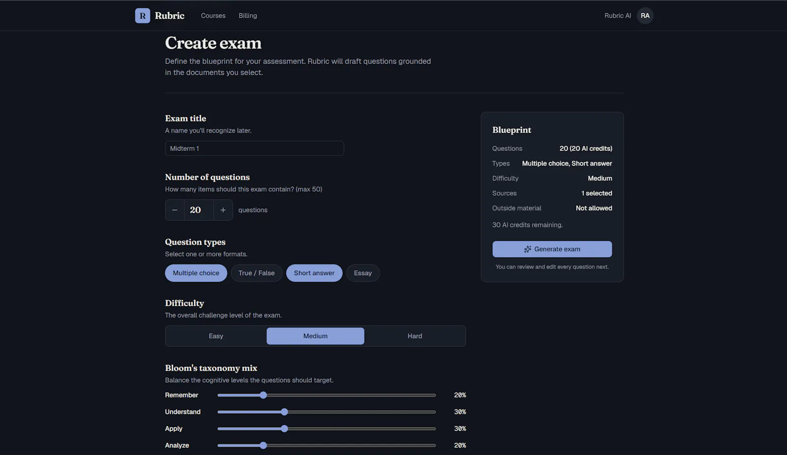 Rubric AI Exams screenshot 2