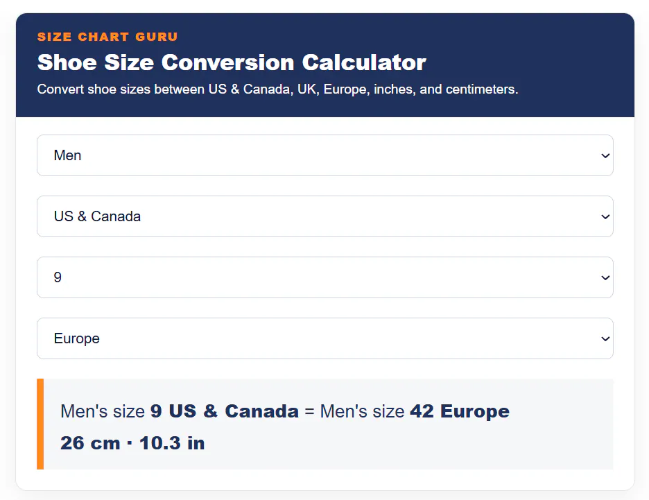 Shoe Size Conversion Calculator gallery image