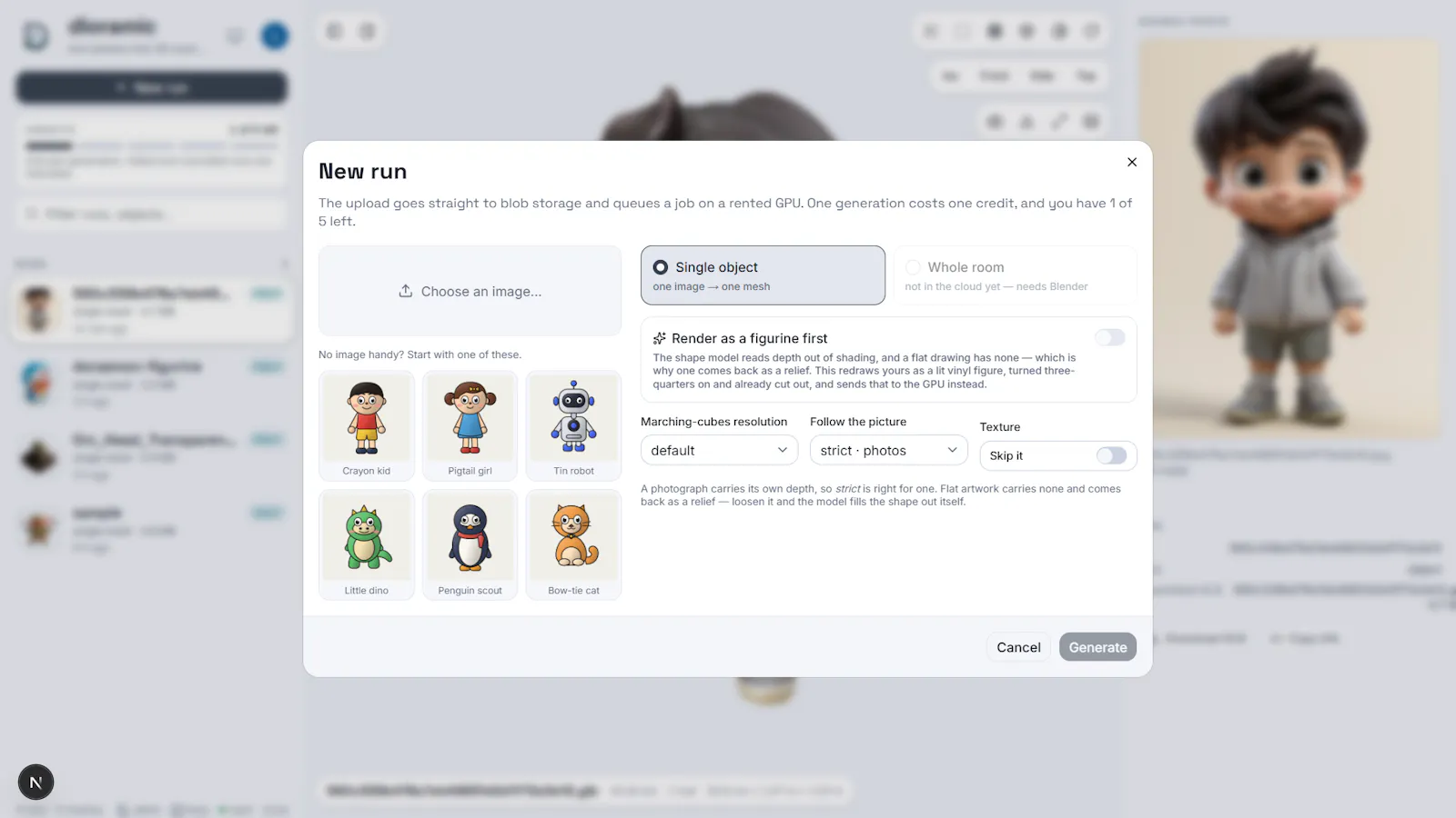 dioramic — turn a photo into a 3D model screenshot 3