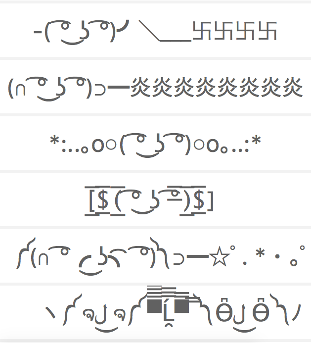 Cheatsheets for various lenny faces ( ͡° ͜ʖ ͡