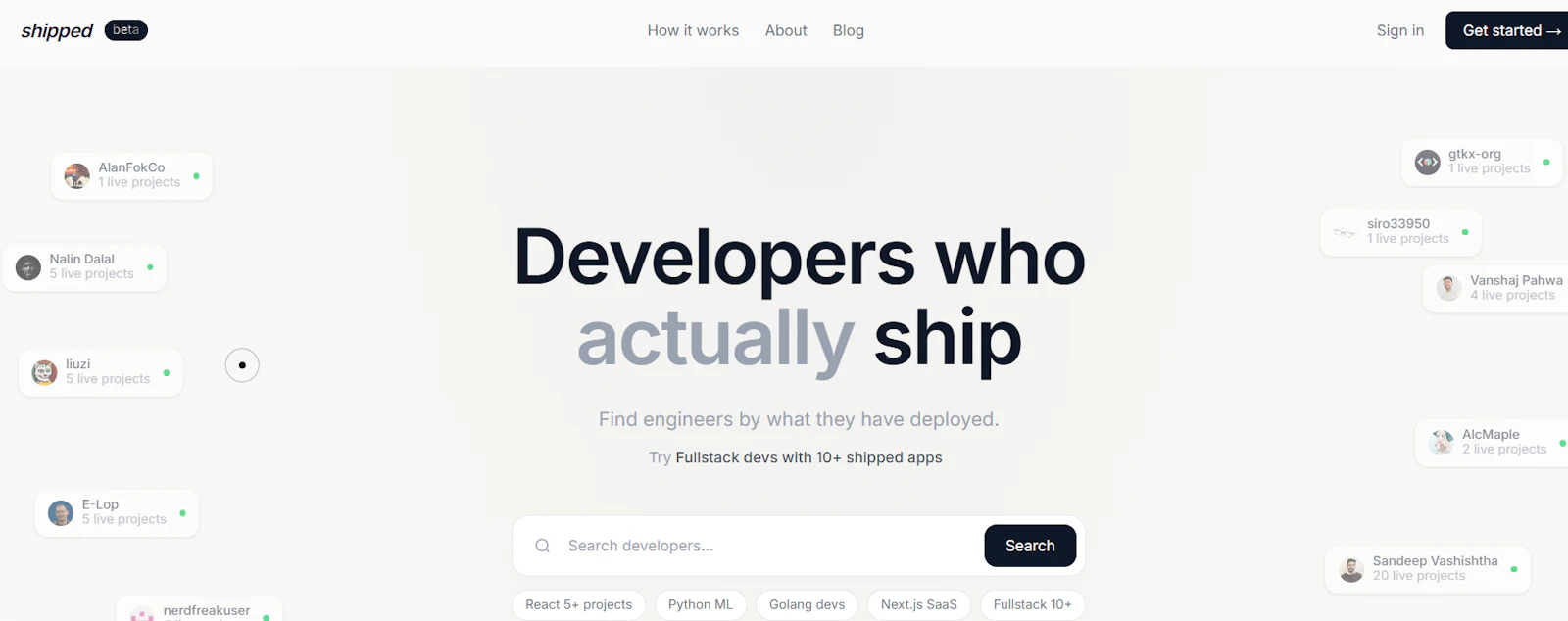 Shipped : Find developers who ship screenshot 1