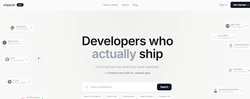 Shipped : Find developers who ship screenshot 1