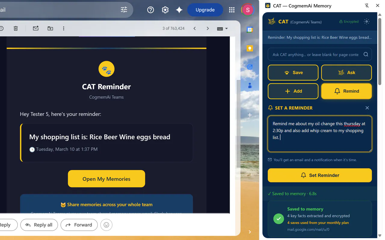 CAT - AI Memory for Browser & Email 제품 배너