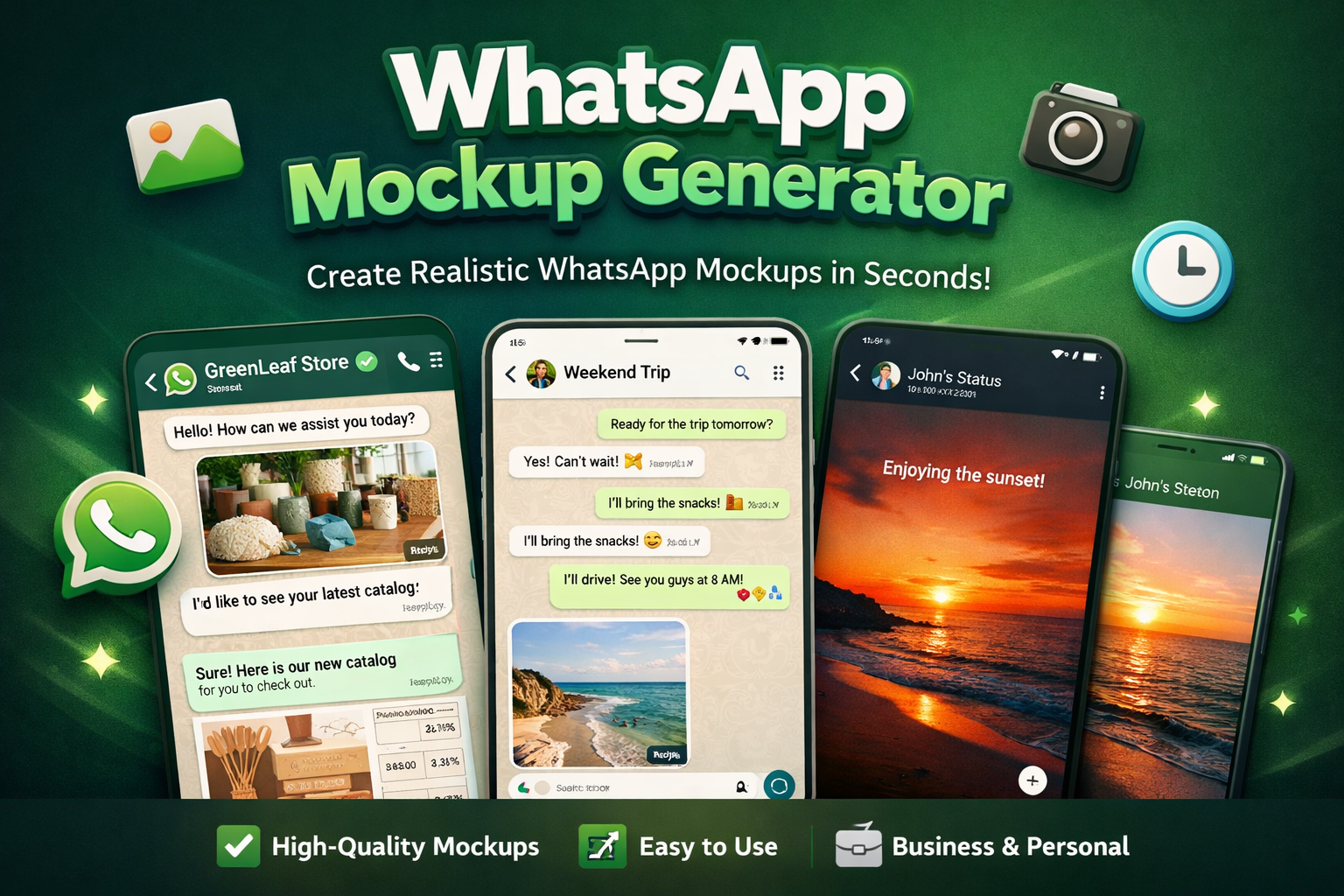 Free WhatsApp Mockup Generator - Main product screenshot demonstrating key features and user interface