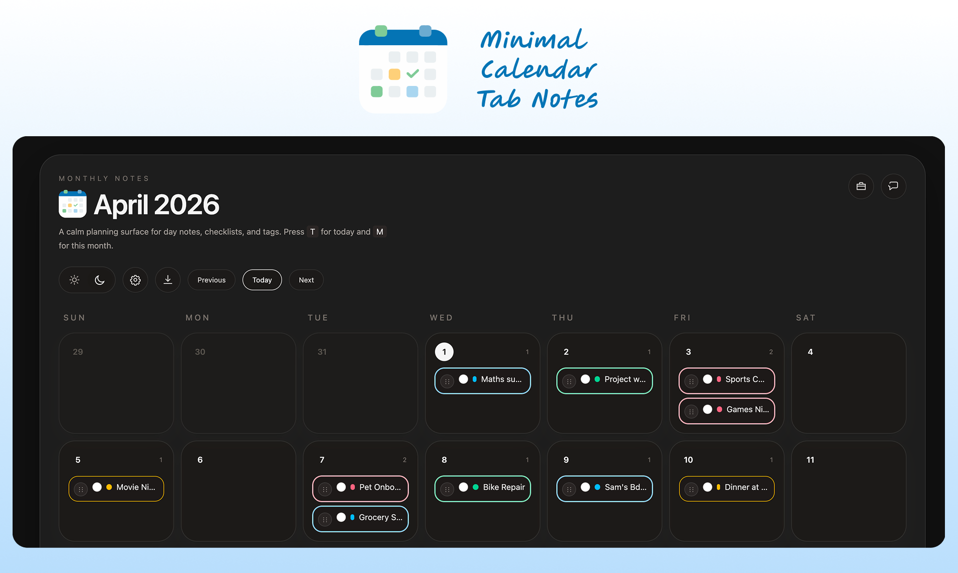 Minimal Calendar Tab Notes gallery image