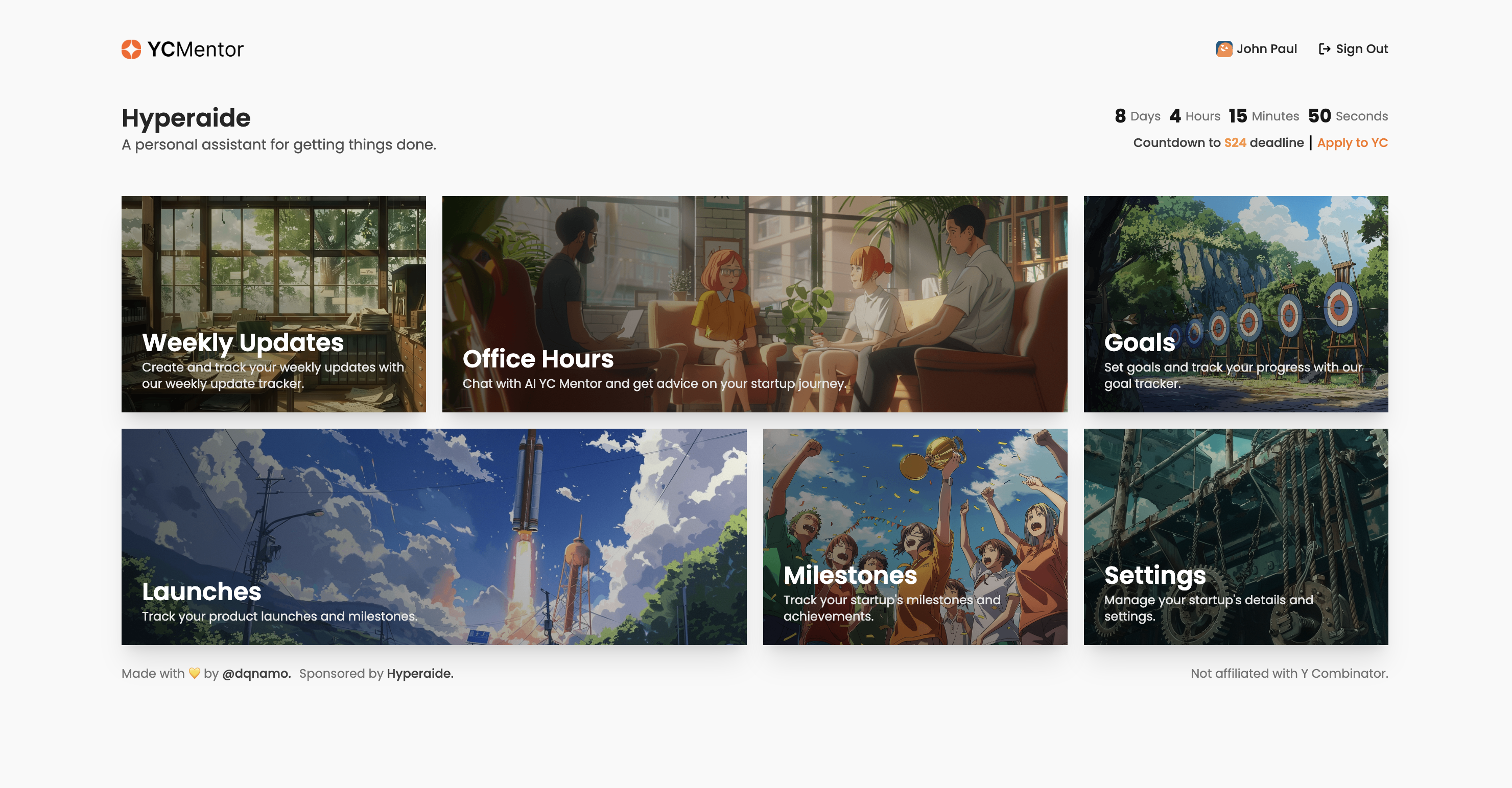 YC Mentor 2.0 - Piattaforma di tutoraggio startup gamified con conoscenza YC media 2