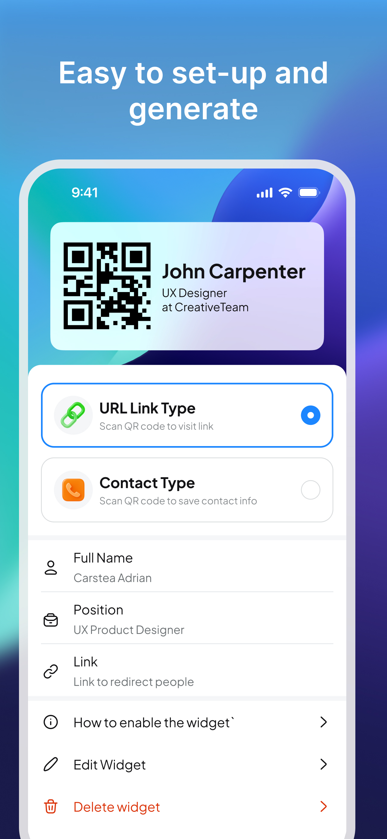 Business Card Widget - Main product screenshot demonstrating key features and user interface