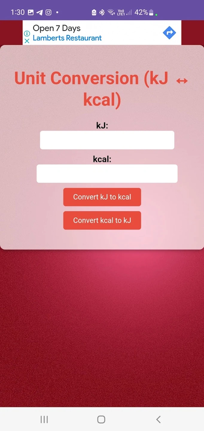 Unit Conversion (kJ - kcal) - Main product screenshot demonstrating key features and user interface