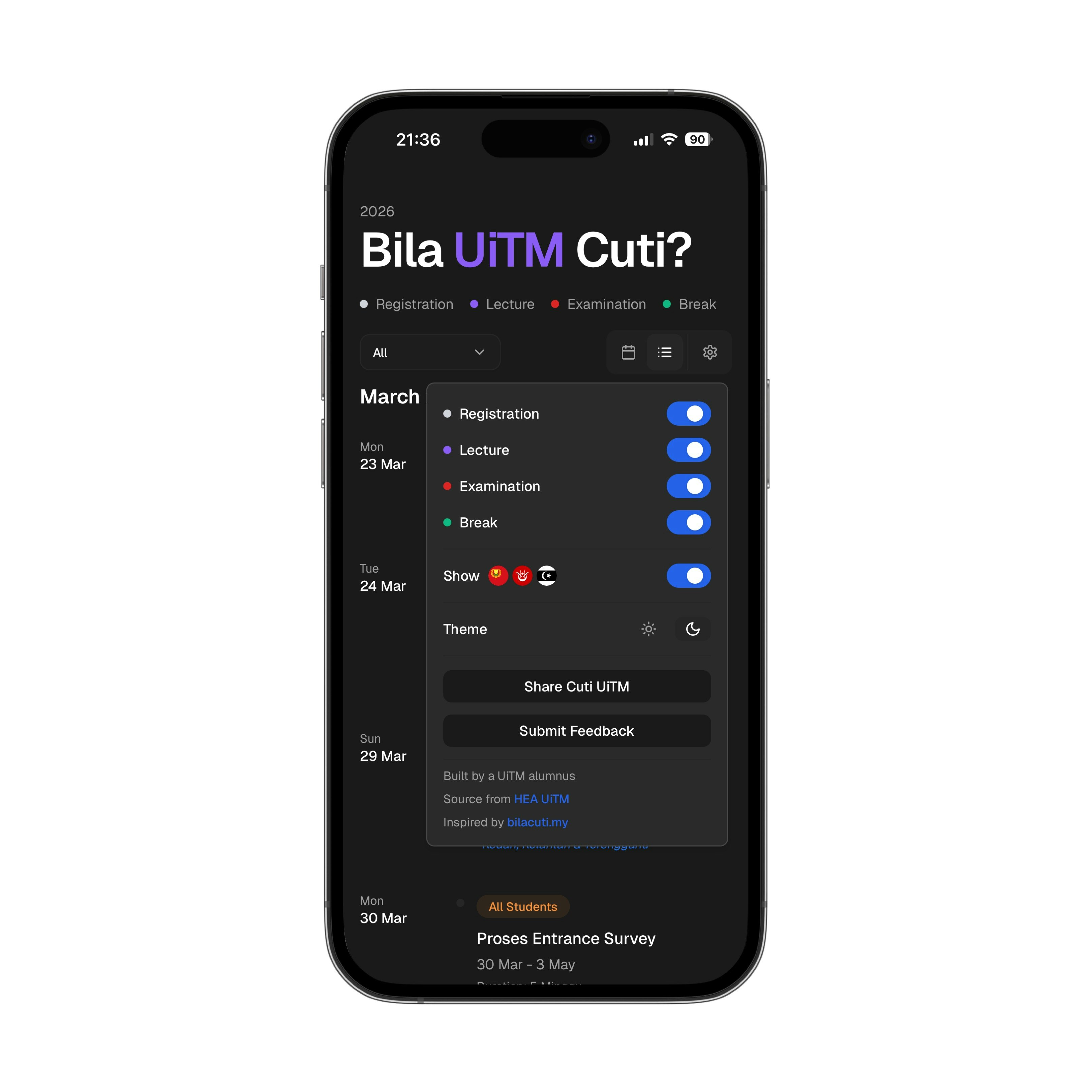 Bila UiTM Cuti? - Screenshot 3 showing product features and functionality