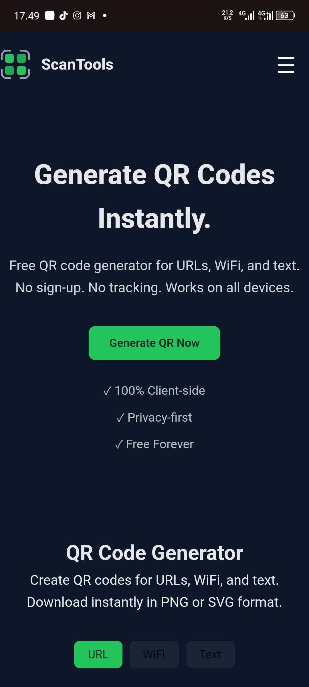 ScanTools — Free QR Code Generator - Main product screenshot demonstrating key features and user interface