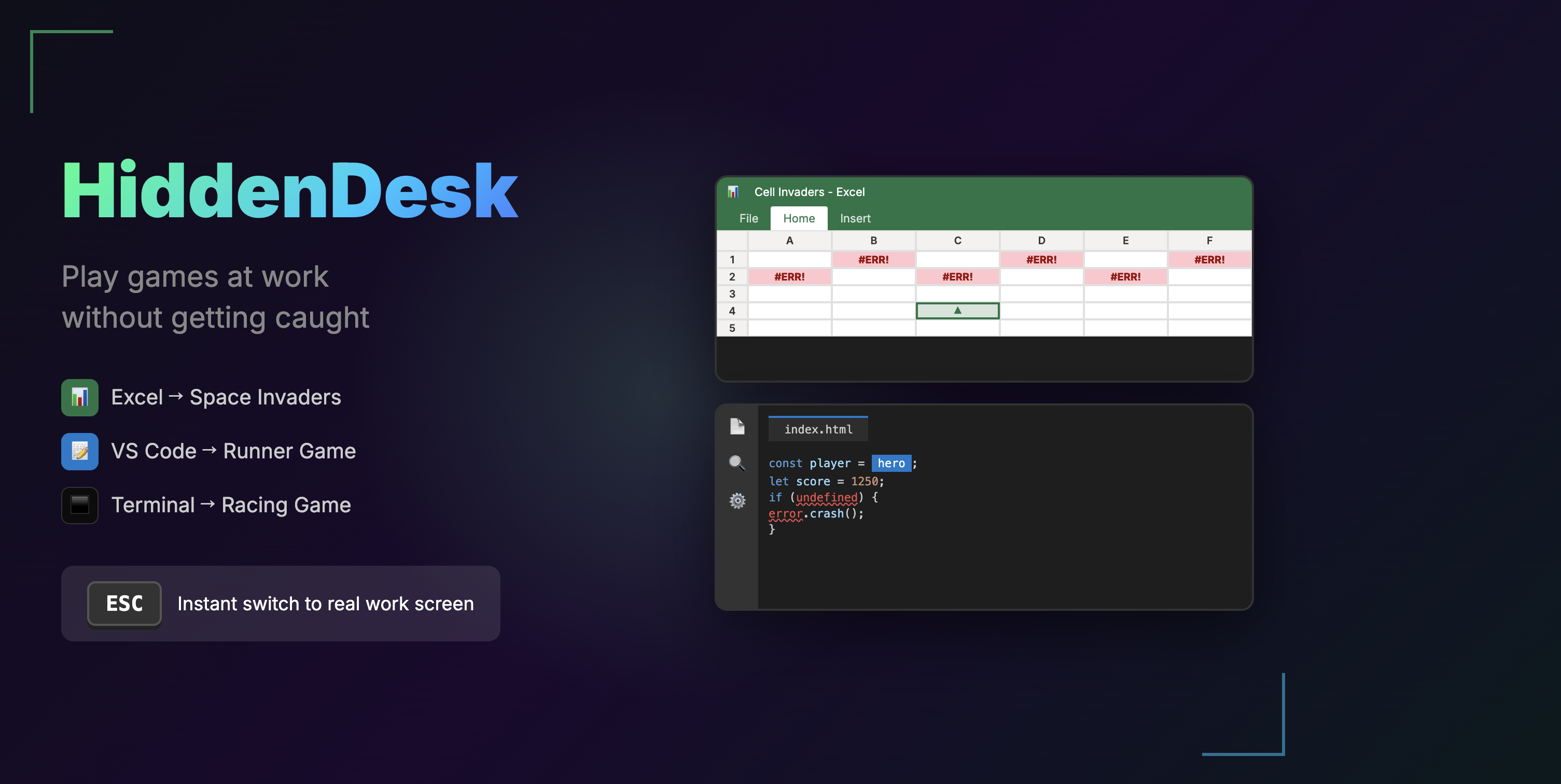 Hidden Desk - Main product screenshot demonstrating key features and user interface