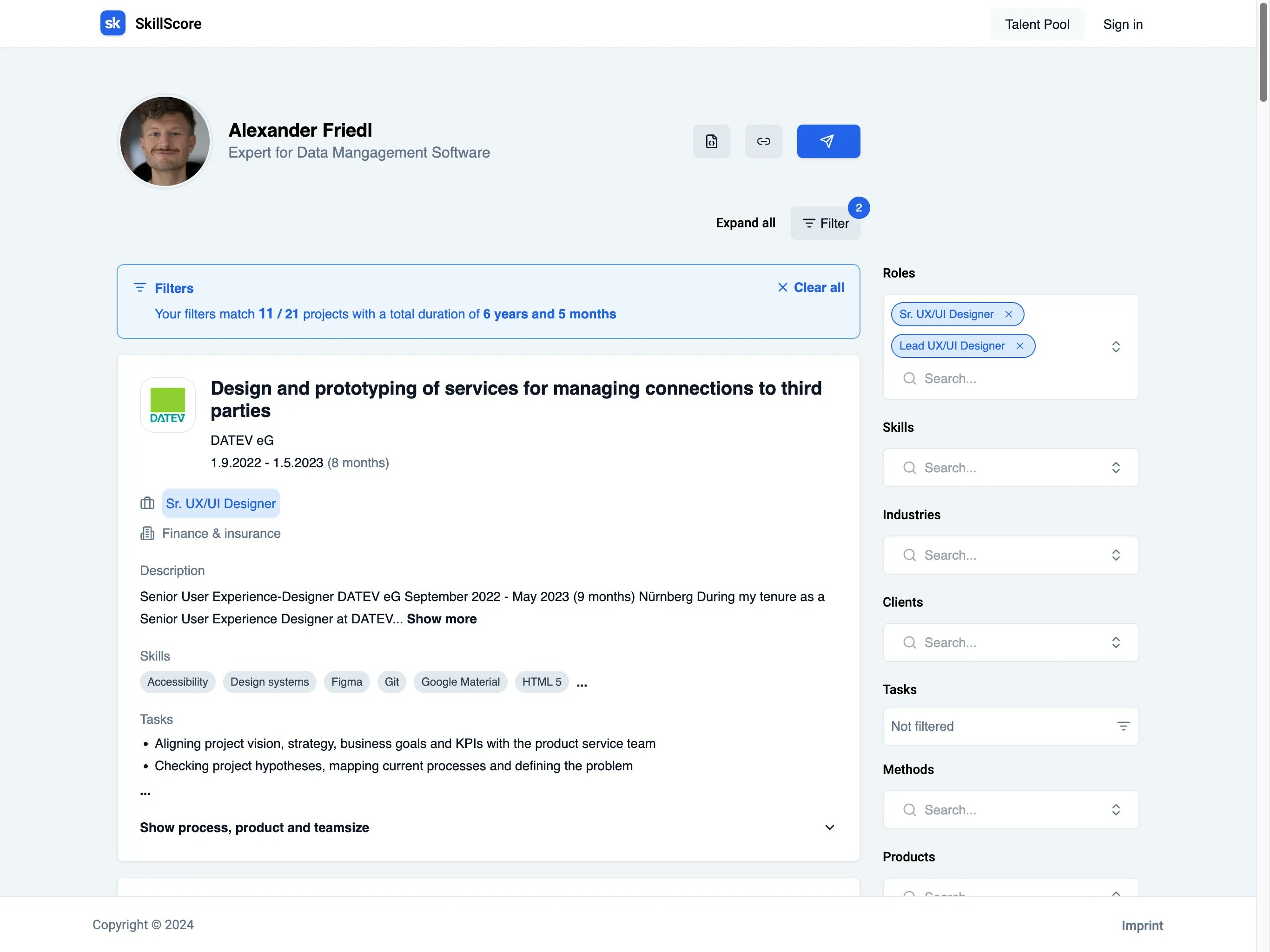 SkillScore - Ai talent abbinamento - CVS e competenze di competenze alimentate dall'IA per liberi professionisti e reclutatori media 7