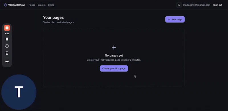 Validate your idea in 60 seconds screenshot 1 (video preview)