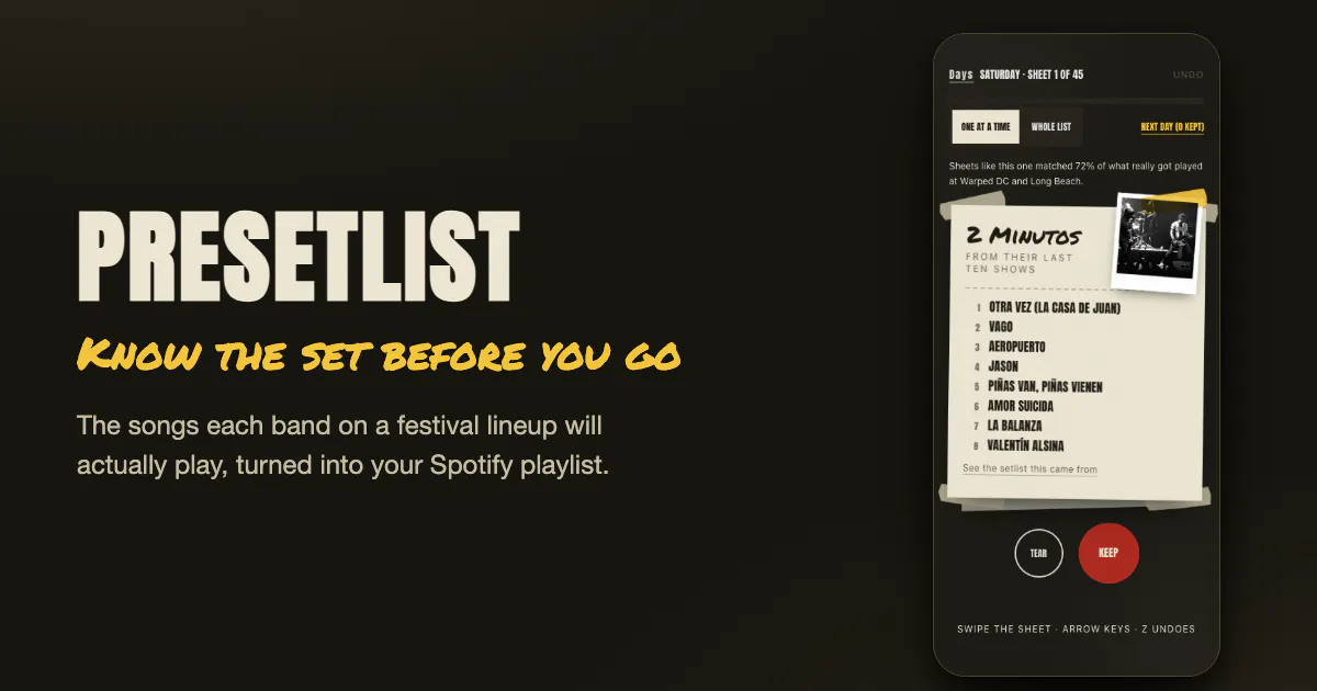 Presetlist screenshot 1