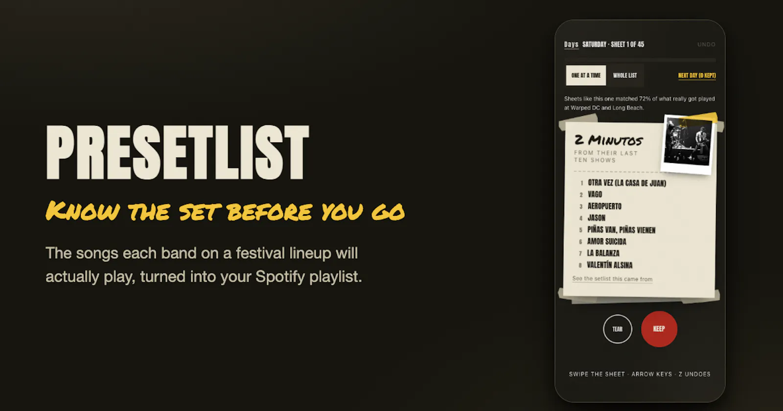 Presetlist screenshot 1