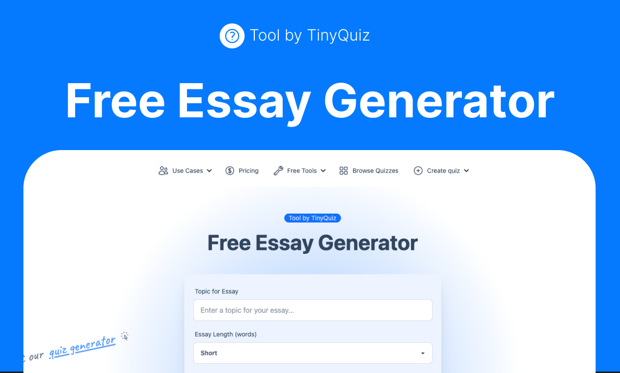 Média TinyQuiz.co - Générer un essai en quelques secondes en utilisant notre outil gratuit 1