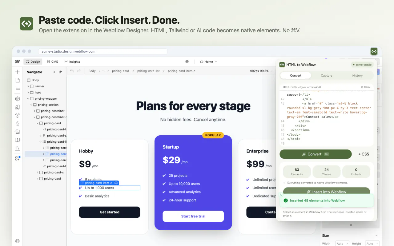 HTML to Webflow gallery image