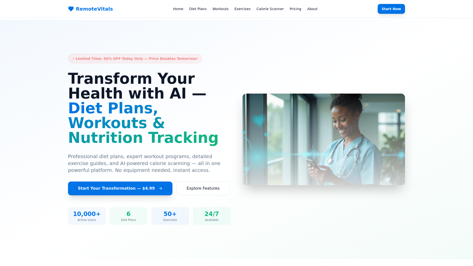RemoteVitals - Main screenshot showing features and interface