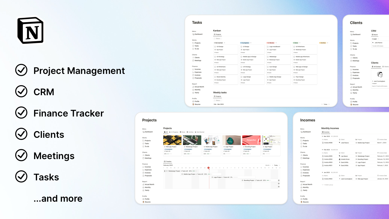وسائط مفهوم Freelancer Board - إدارة عملك المستقل في مكان واحد 2