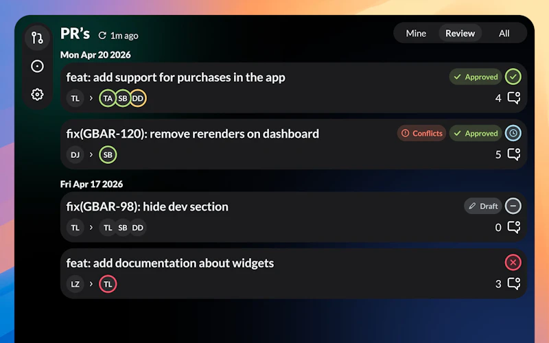 GitBar screenshot 1