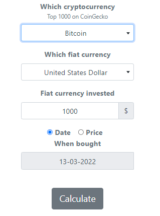 cryptocurrency What If calculator gallery image
