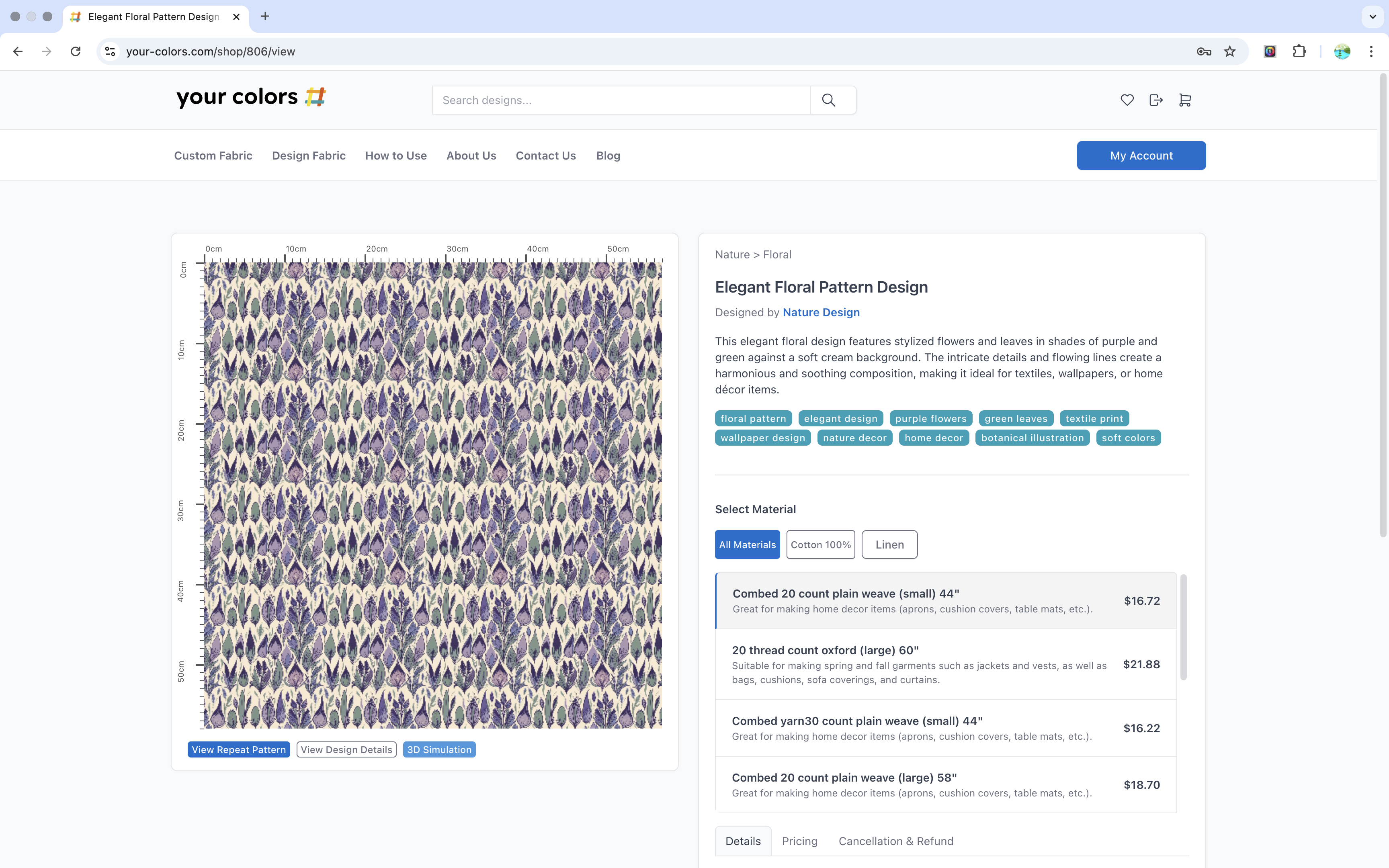 Digital Fabric Printing by Your Colors - Screenshot 2 showing product features and functionality