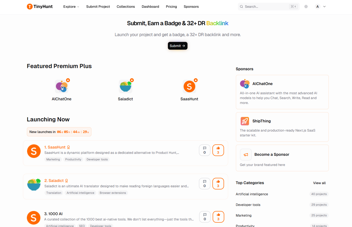 TinyHunt - Main product screenshot demonstrating key features and user interface