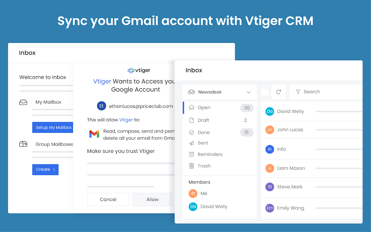 Mídia 5 de Vtiger CRM para o Google Workspace - Melhor CRM para o Google, economize tempo e aumente a produtividade