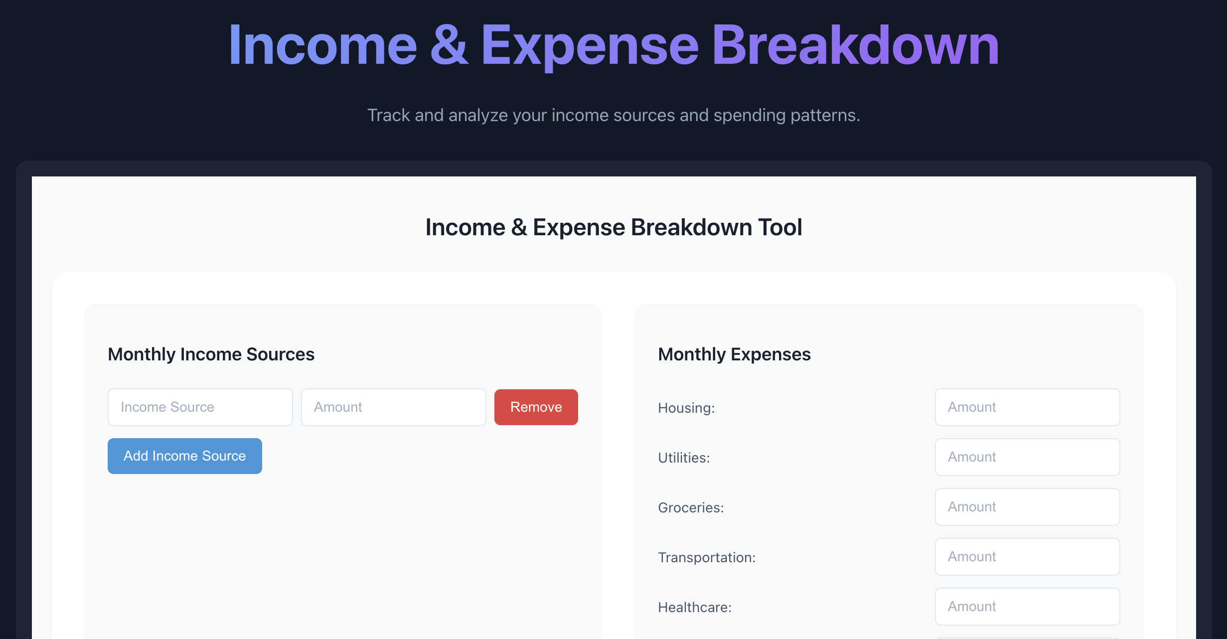 Income & Expense Breakdown Web App media 2