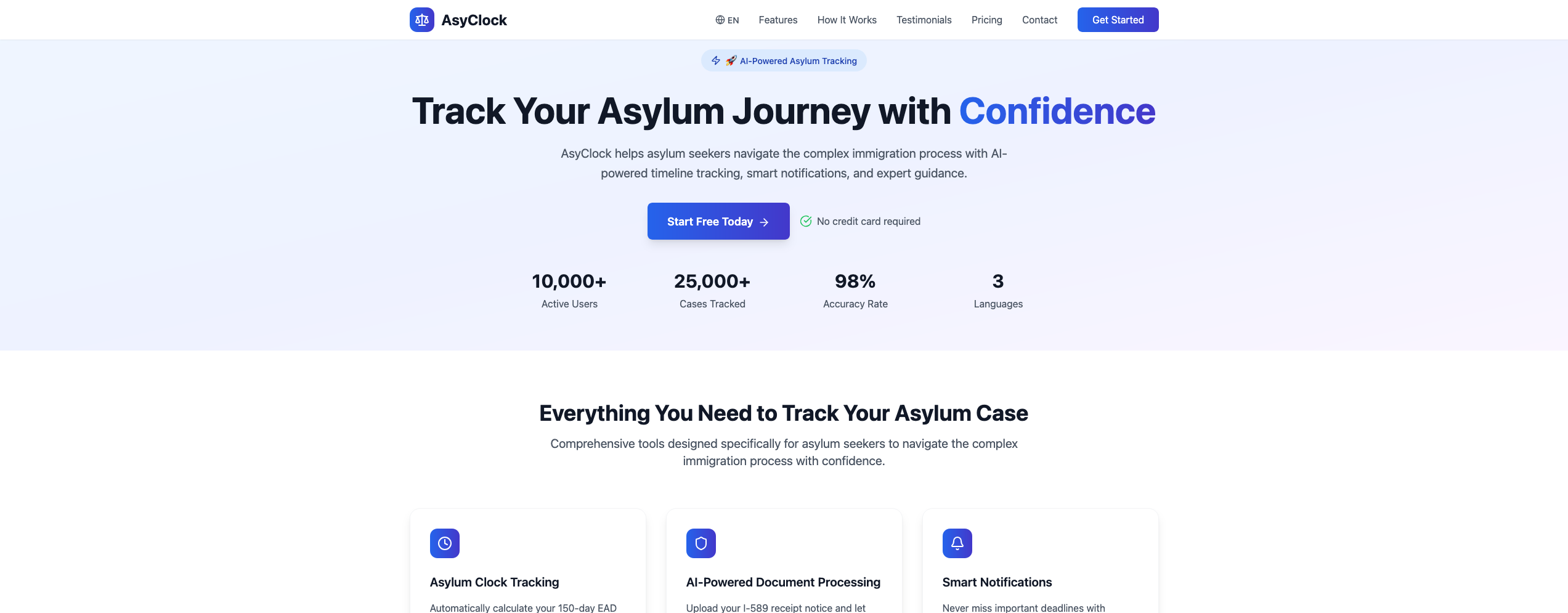 Mídia 1 de Asyclock - Rastreador de relógio de asilo movido a IA para imigrantes nos EUA