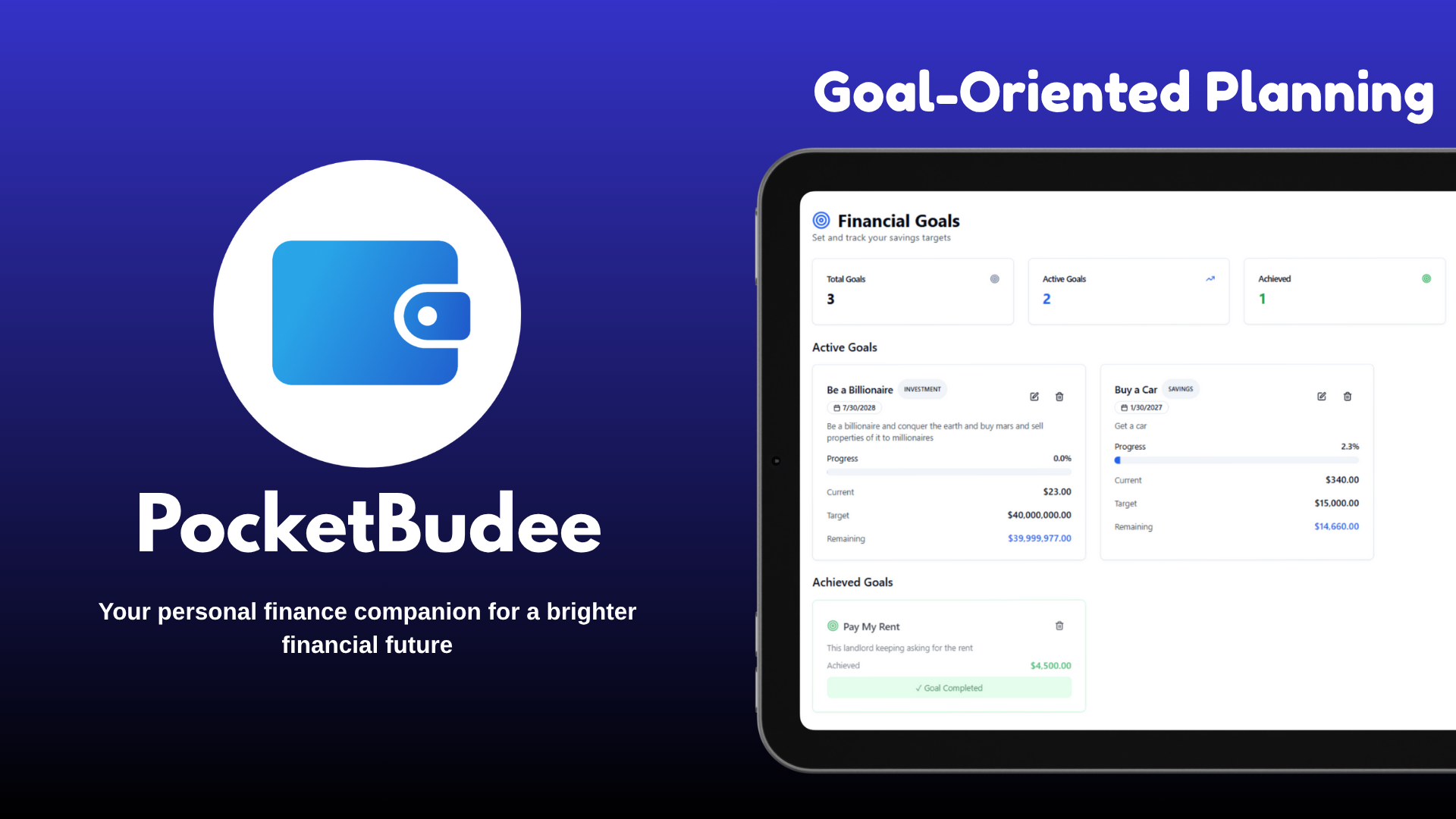 PocketBudee - Main screenshot showing features and interface