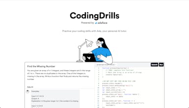 コーディングDrills、AIパワードプラットフォームでコーディングの練習をするためにラップトップを使用する人。