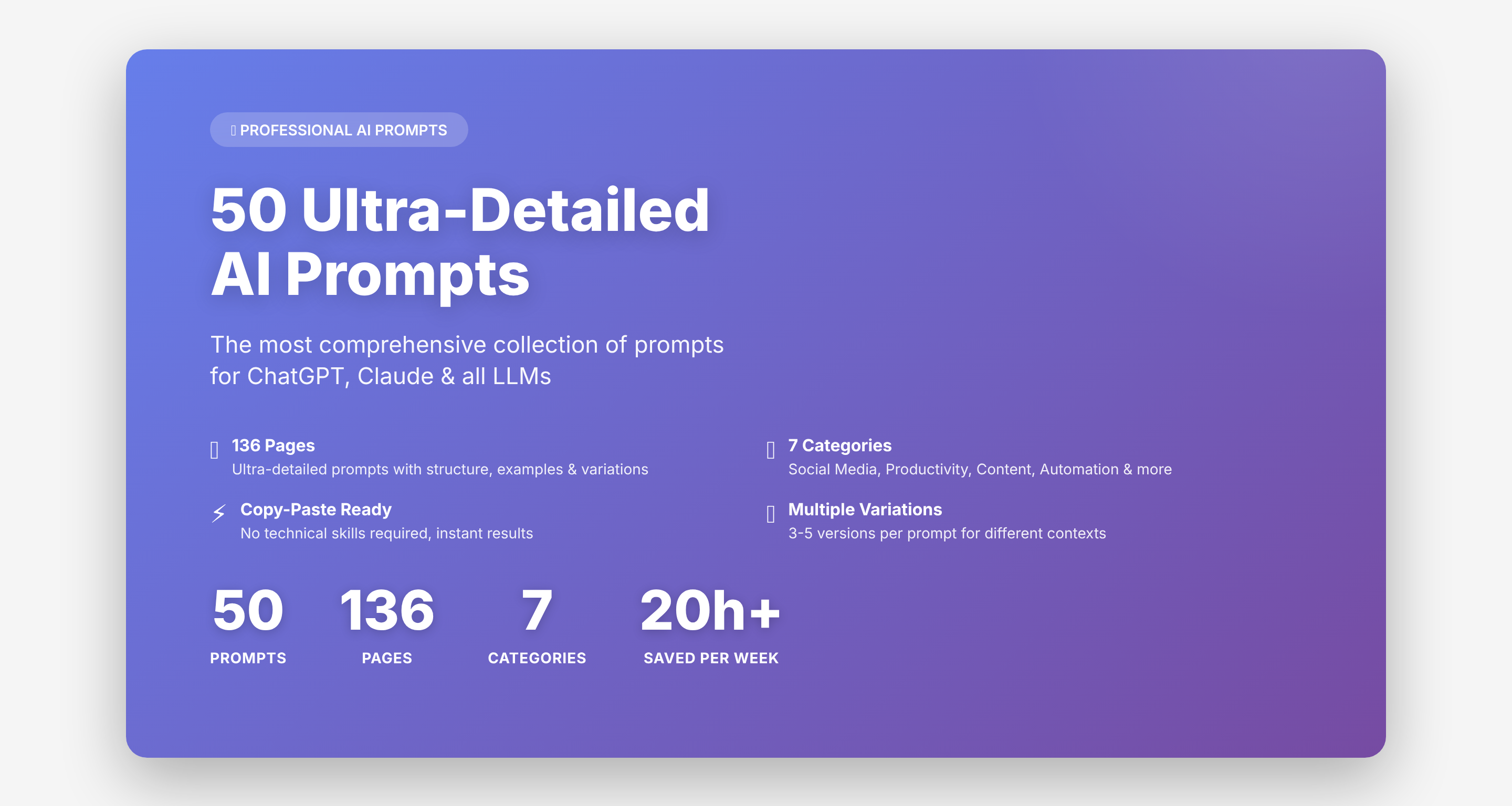 50 Ultra-Detailed AI Prompts - Main product screenshot demonstrating key features and user interface