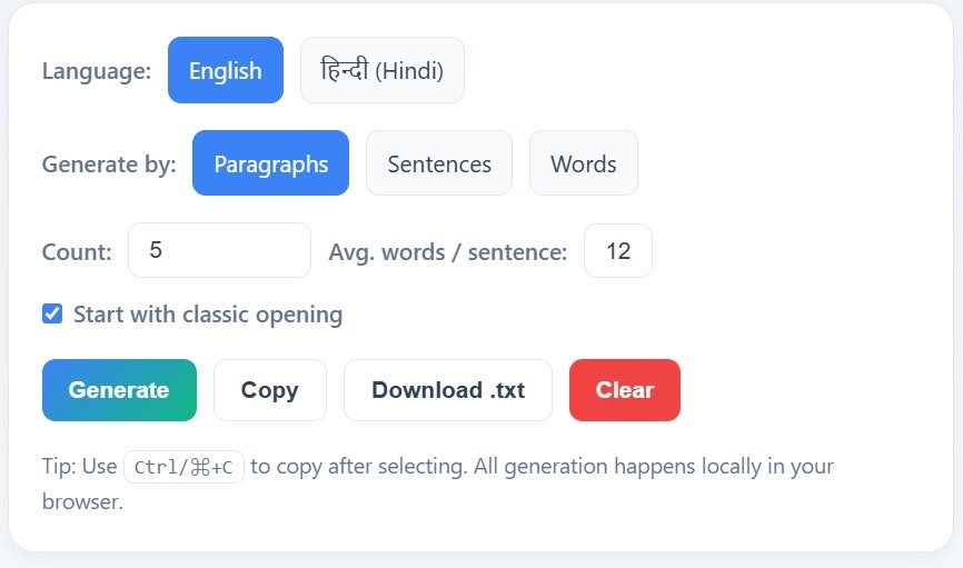 Lipsum.in – 1Click Lorem Ipsum Generator - Main product screenshot demonstrating key features and user interface