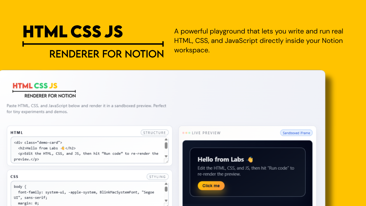 HTML/CSS/JS Renderer - Notion Template gallery image
