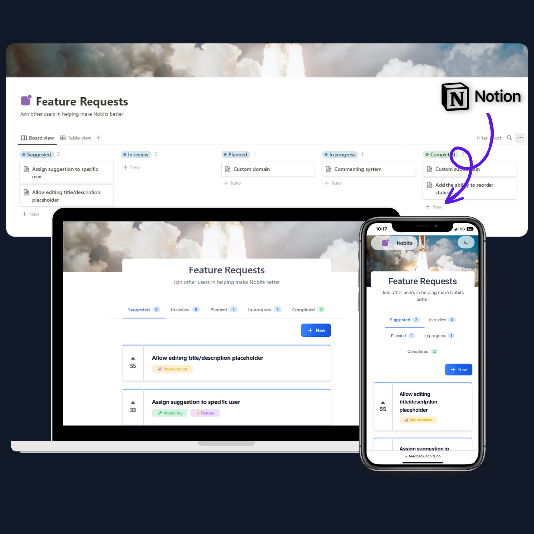 Nobits - Sammeln Sie Kundenfeedback direkt in Ihre Begriff Tabelle 🚀 Medien 1