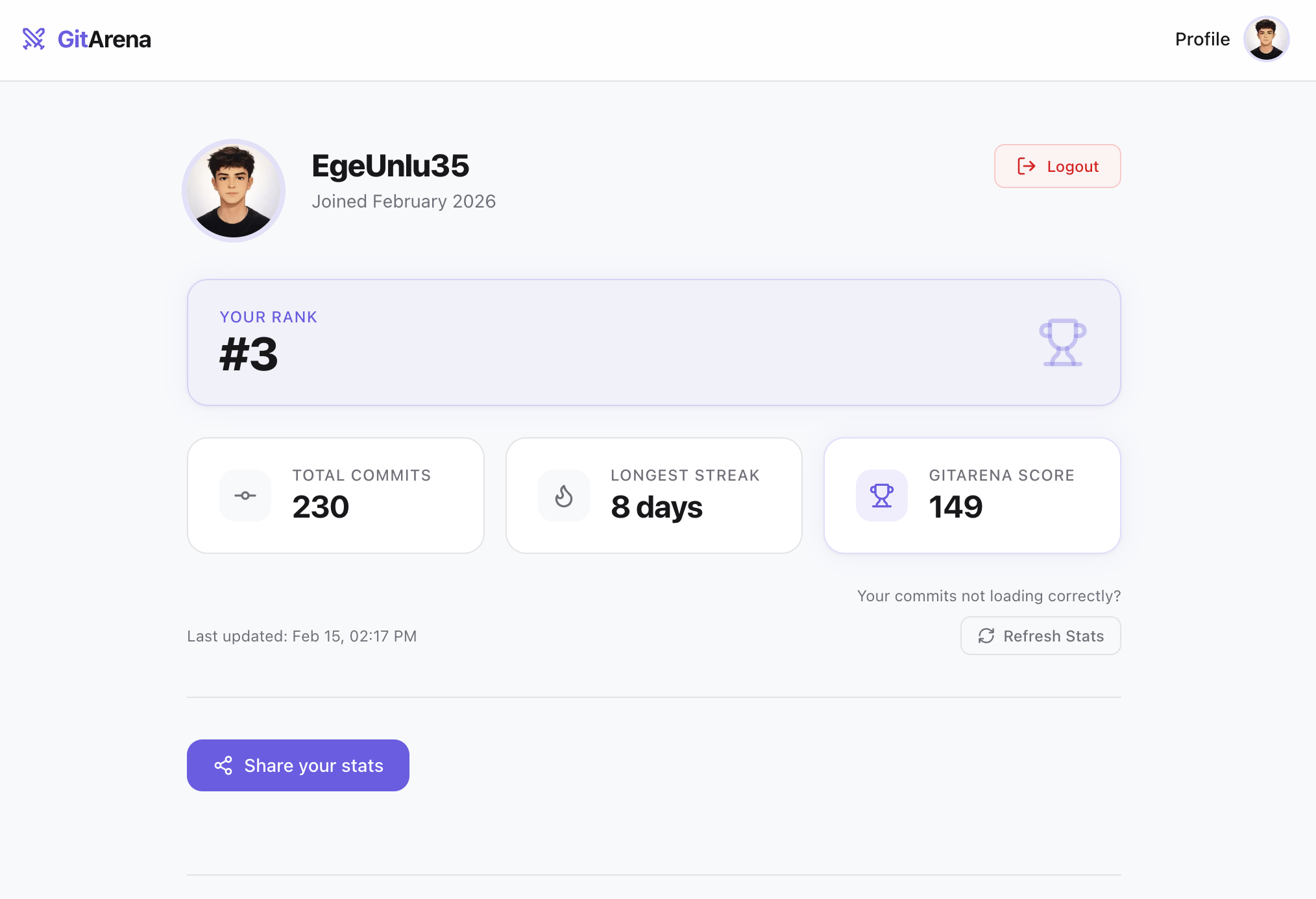 GitArena — Fight with Commits - Screenshot 2 showing product features and functionality
